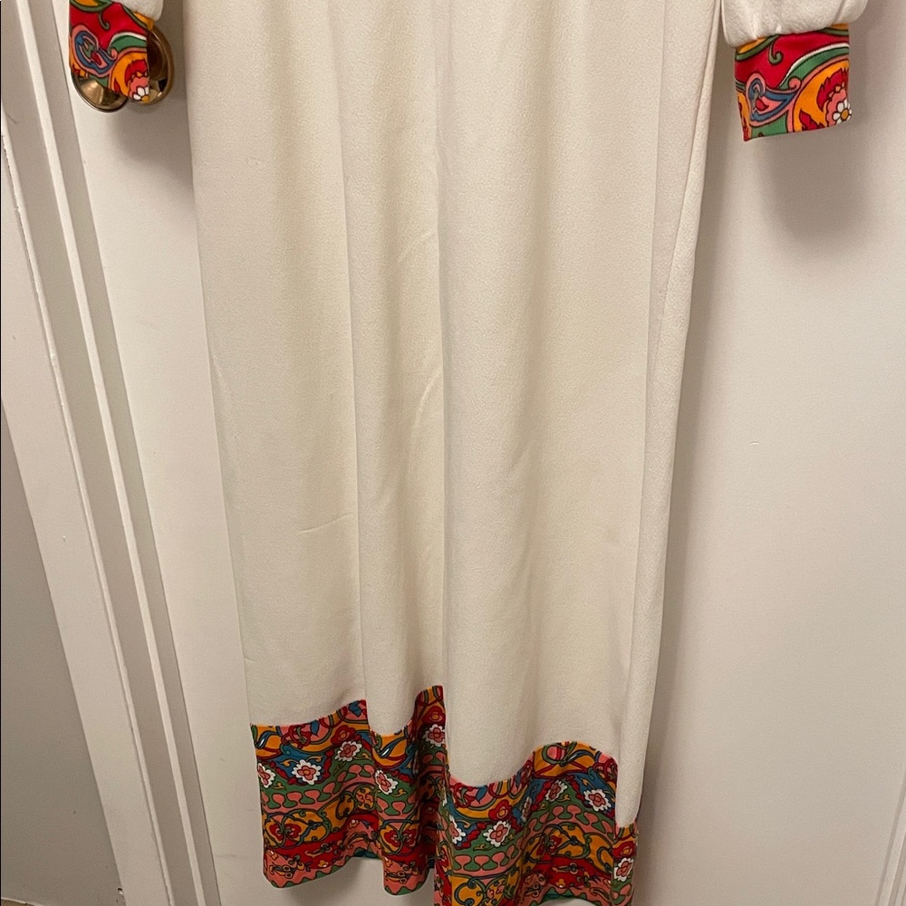 Vintage Maxi Dress with Patterned Bodice & Cuff Size Large - Picture 2 of 11